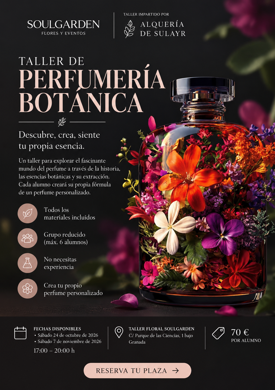 Taller de perfumería botánica en Granada impartido por Alquería de Sulayr