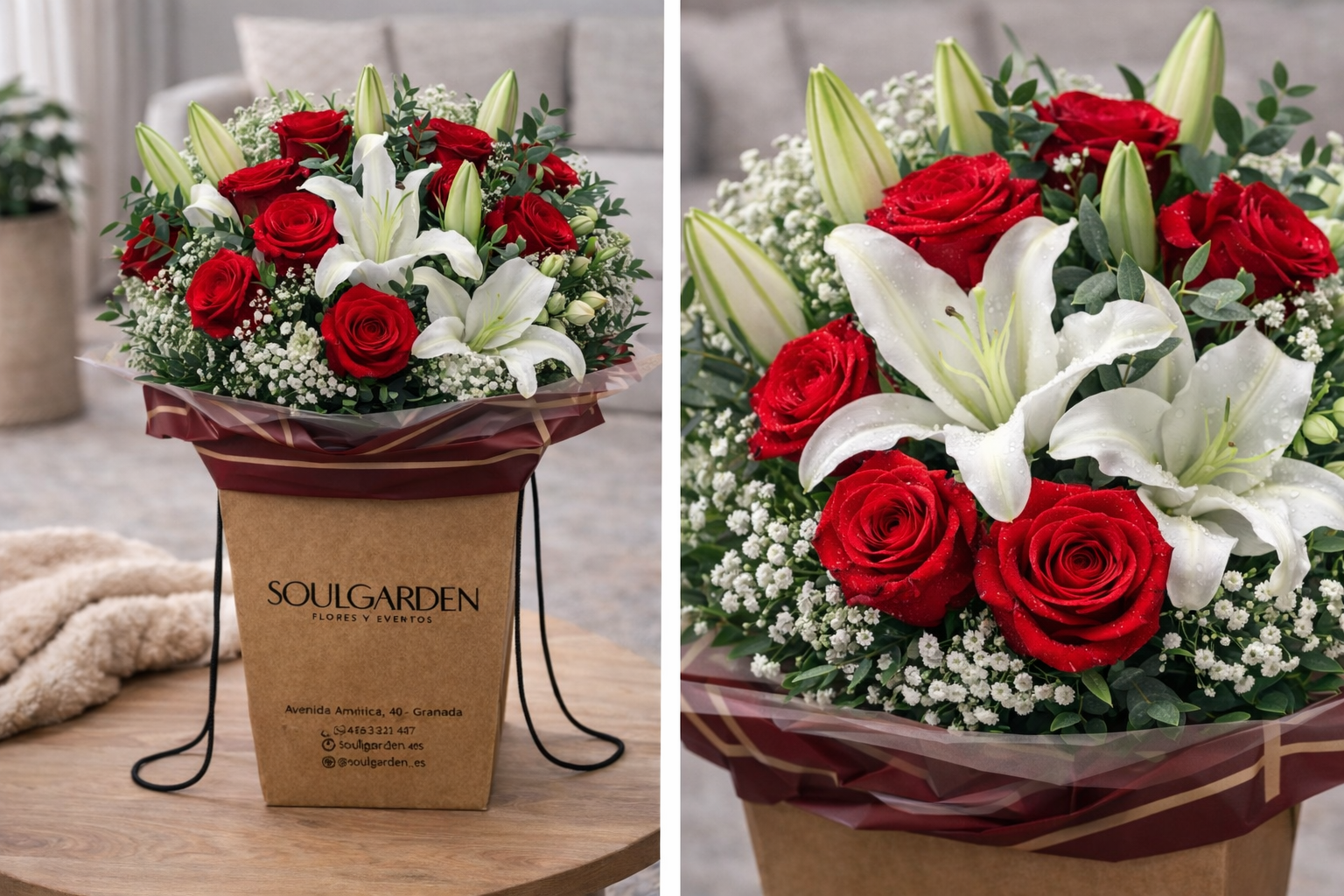 Ramo de rosas y lilium