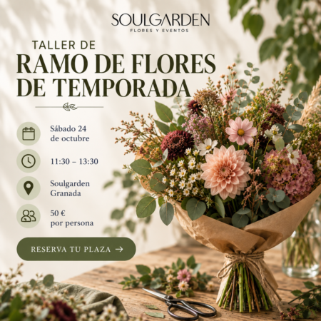 Taller de ramo de flores de temporada en Granada con bouquet de flores frescas
