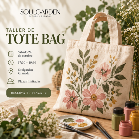 Taller de Tote Bag en Granada de Soulgarden con bolsa de tela pintada a mano