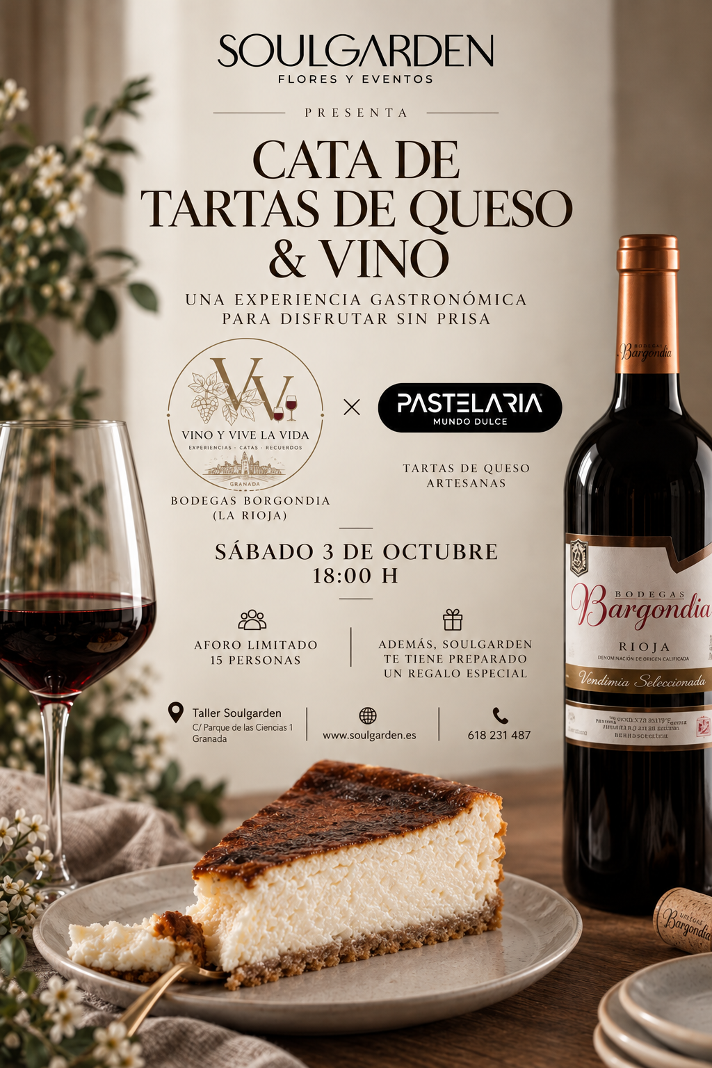 Cata de vino y tartas de queso en Granada en Soulgarden