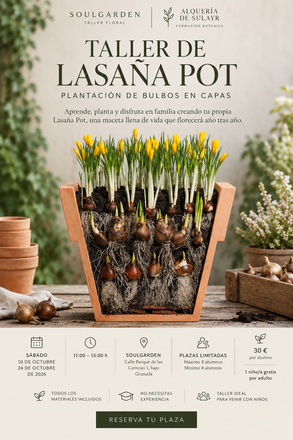 Taller Lasaña Pot Granada con plantación de bulbos en capas